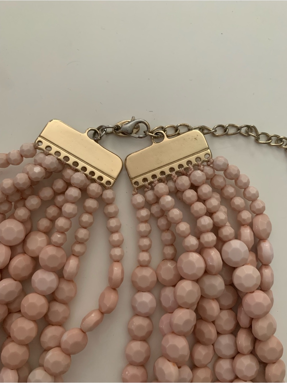 Layered Pale Pink Beaded Statement Necklace with Gold-Tone Accents